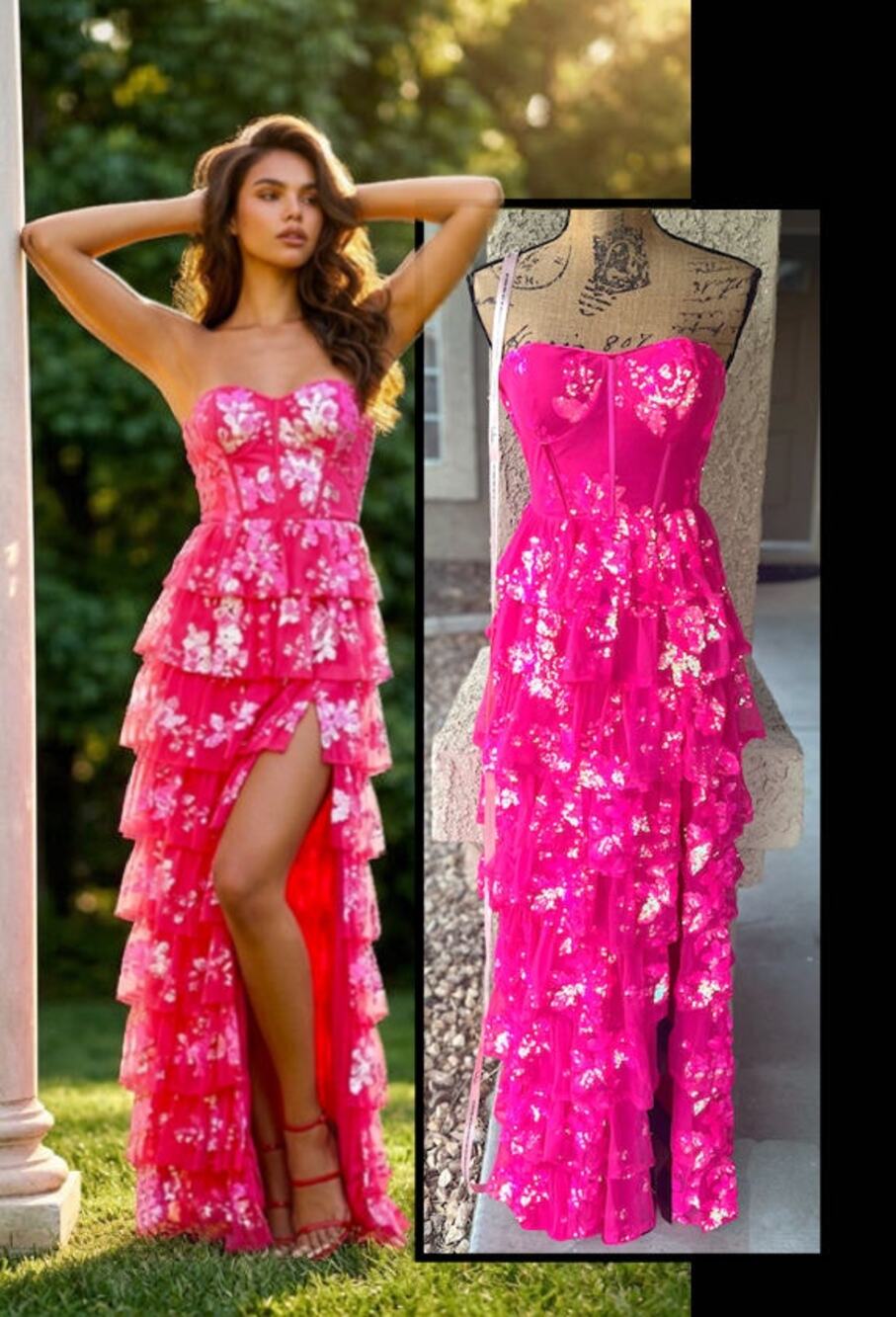 Lulus Definite Glamour Hot Pink Sequin Strapless Bustier Maxi Dress S
